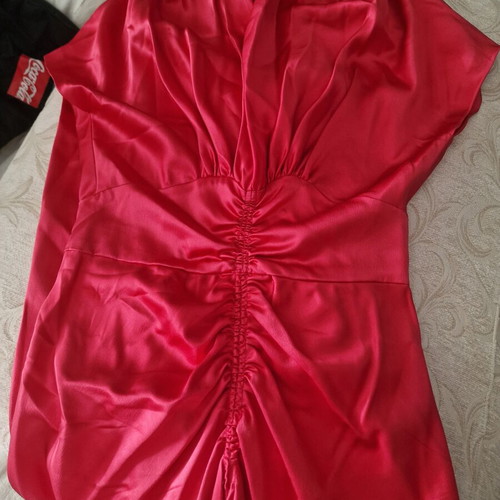 Luisa Beccaria long coral satin dress with ruching
