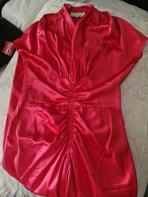 Luisa Beccaria long coral satin dress with ruching