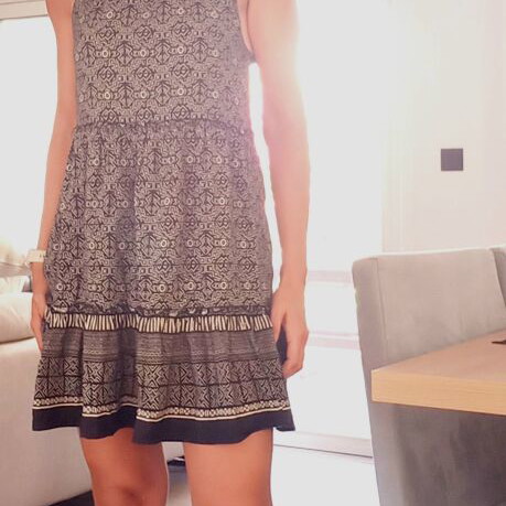 Toi&Moi boho dress Small, black and white pattern, halter neck