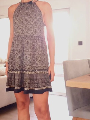 Toi&Moi boho dress Small, black and white pattern, halter neck