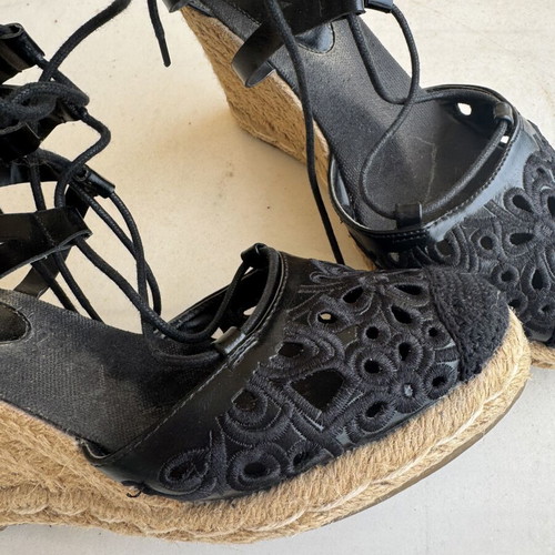 Black Wedge Espadrille Sandals lace-up, like new, size 39