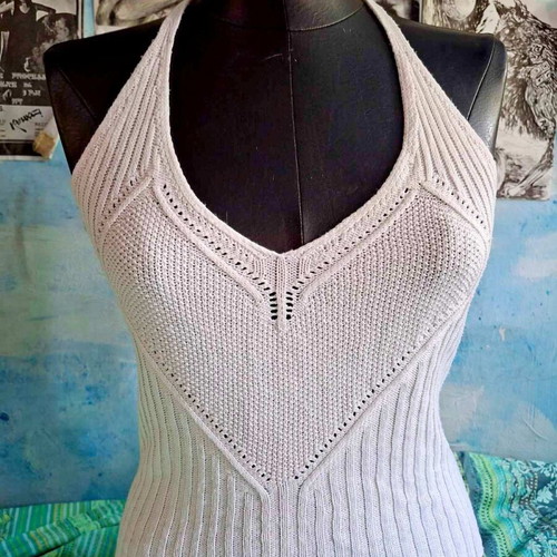 H&M summer knitted top with open back and neck ties, size S/M