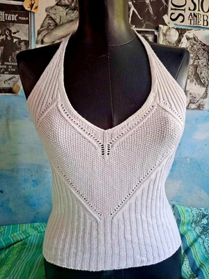 H&M summer knitted top with open back and neck ties, size S/M