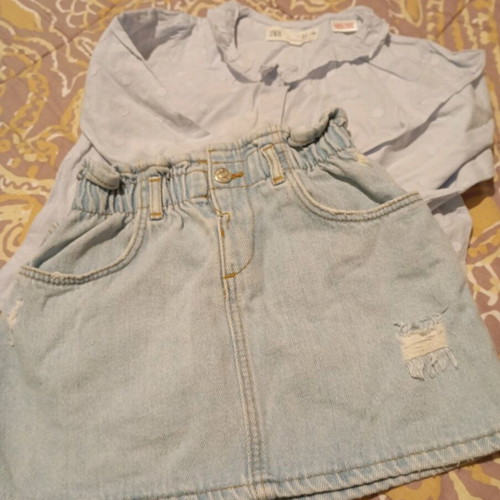 Shirt with denim skirt Zara like new, blue, size 3-4 years