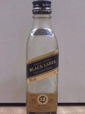 Johnnie Walker Scotch Whisky Black Label old glass miniature bottle used empty