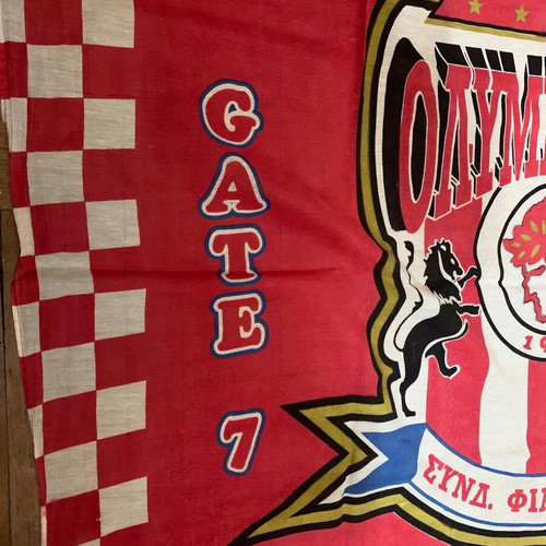 Olympiakos flag used, championship 1995, fabric 1.40x0.98 m