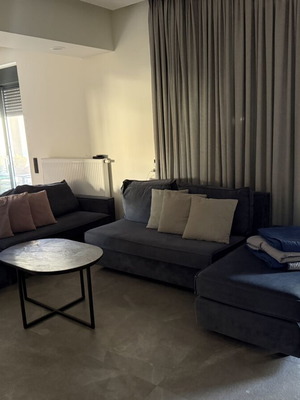 Corner sofa gray-blue detachable with handmade coffee table