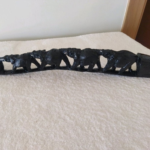African wood carving with elephants like new, ebony wood