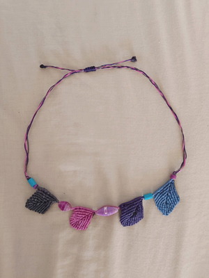 Handmade macrame necklace new with leaves and recycled paper beads