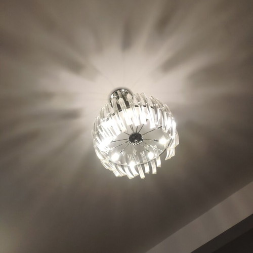 Ceiling chandelier used, missing two glass rods