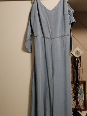 Denim jumpsuit used, small size, blue, back tie