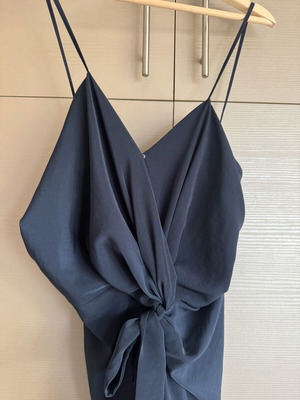 Karavan long dark blue dress like new with draped opening and slit