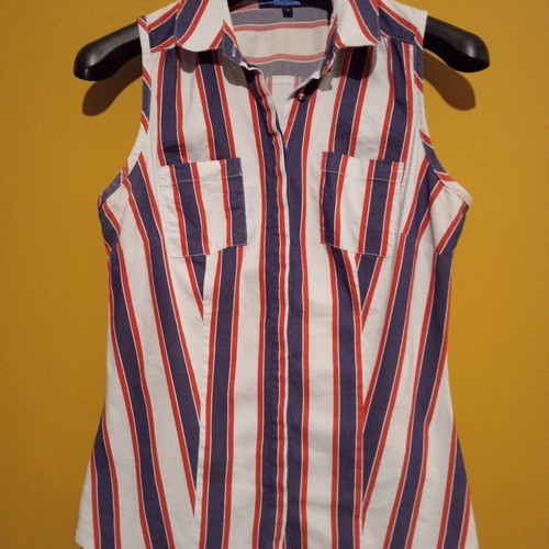 Next sleeveless striped blouse like new, UK 10, blue and red