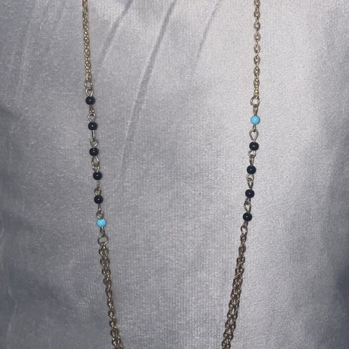 Double Faux Bijoux Necklace with Black and Turquoise Beads like new