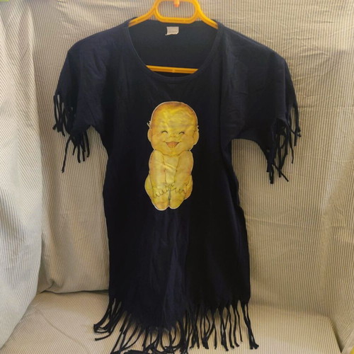 Girls' dress 12 years used, 100% cotton, black with yellow print and fringes