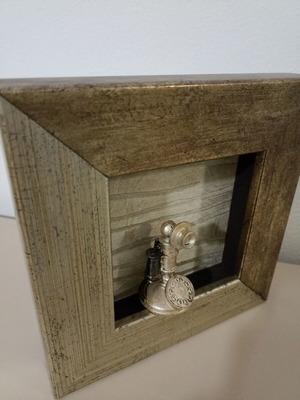 Wooden frame Telephone new, handmade with miniature