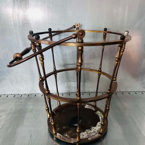 Vintage brass fireplace basket used, height 40cm