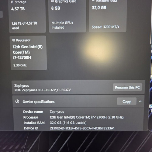 Asus Zephyrus G16 laptop like new, RTX 4060, 32GB RAM, 5TB SSD