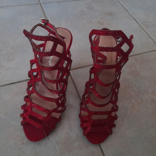Ideal Shoes red women's sandals with strass like new, size 36, heel 11.5cm