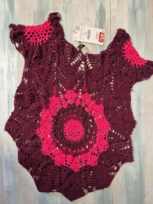 Zara πλεχτή μπορντώ-φούξια μπλούζα καινούργια, μέγεθος L