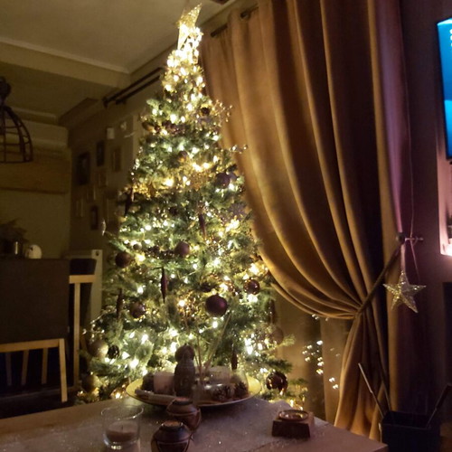 Christmas tree with lights and decorations