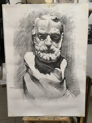 Σπουδή προτομής Ιπποκράτη με κάρβουνο, 50x70 εκ.