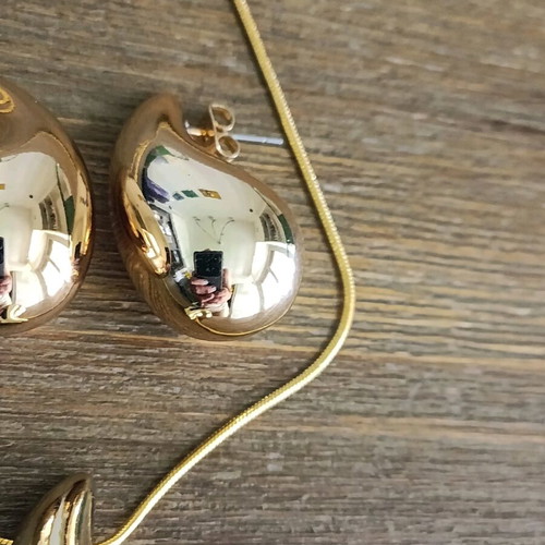 Women's jewelry set necklace with earrings 18k gold plated stainless steel new
