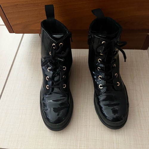 H&M Black Patent Leather Ankle Boots Size 34 Like New