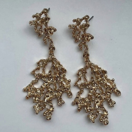 Gold statement earrings coral design