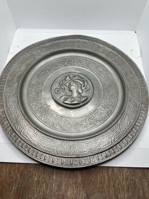 Decorative pewter platter used