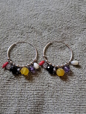 Silver earrings with semiprecious stones like new, 3.5cm diameter