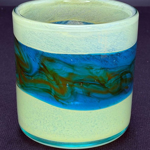 Handmade Ocean Waves Art Glass Candle Holder Vase like new
