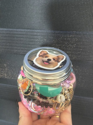 Jar with accessories like new, stainless steel jewelry with pearls
