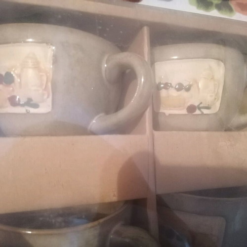 Rustic Coffee Set 6 Cups With Saucers New