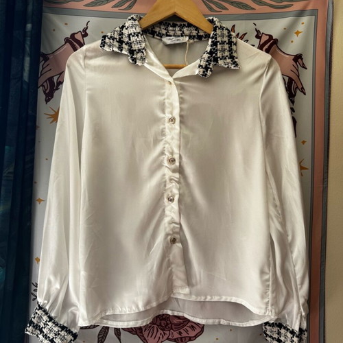 White satin shirt with tweed details like new