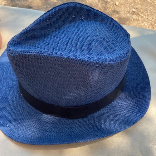 Hat blue with handmade painting new size 60