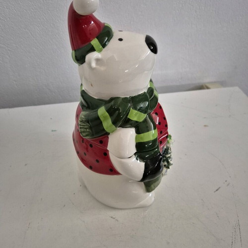 Porcelain Christmas Bear Cookie Jar like new