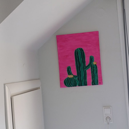 Painting with cactuses pink green medium size new