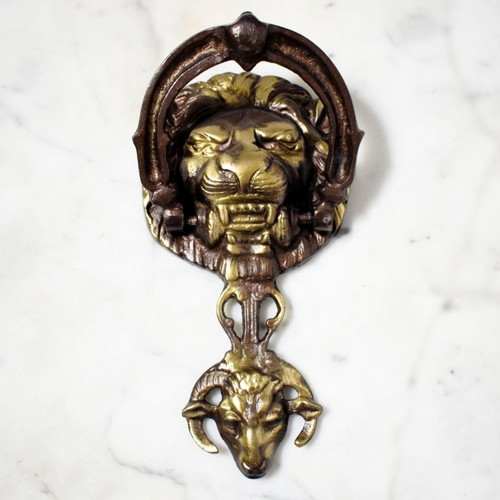 Solid brass door knocker with lion head new
