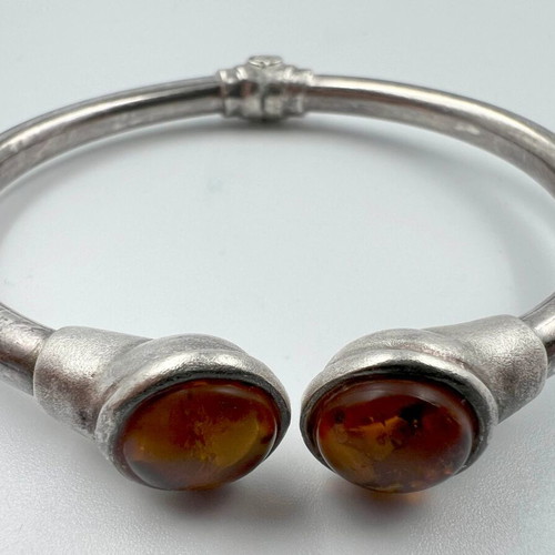 Vintage silver bracelet cuff with amber used