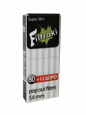 Φίλτρα Filtraki Super Slim 5,6mm καινούργια, 60+12 τεμάχια