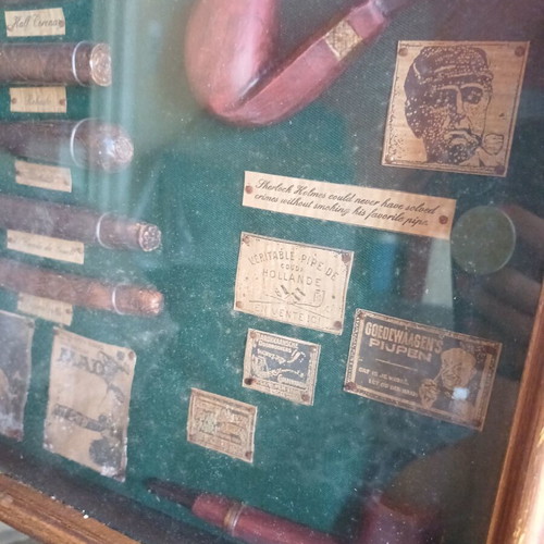 Vintage Sherlock Holmes Shadow Box Wall Decor with Tobacco Theme
