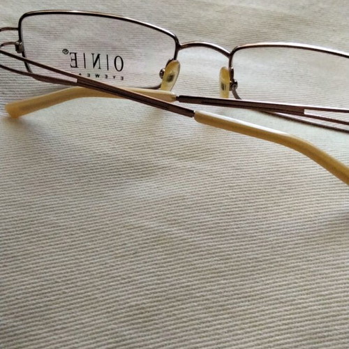 One Italian Metal Eyeglass Frame like new, light brown with rhinestones