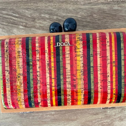 DOCA Statement Box Clutch with Multicolor Stripes and Wooden Frame new