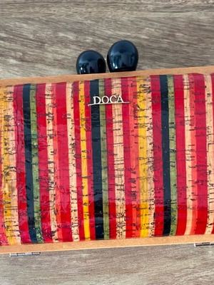 DOCA Statement Box Clutch with Multicolor Stripes and Wooden Frame new