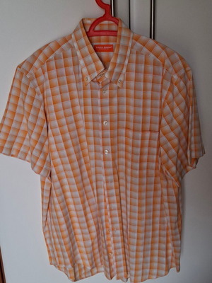 Erico Bonini short sleeve shirt xl checkered orange like new
