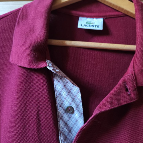 Lacoste Polo Shirt used, burgundy with pocket and check details