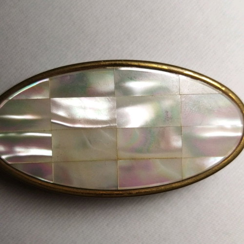 Max Factor vintage lipstick case with mother of pearl inlay oval gold tone like new