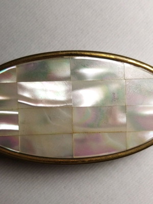 Max Factor vintage lipstick case with mother of pearl inlay oval gold tone like new