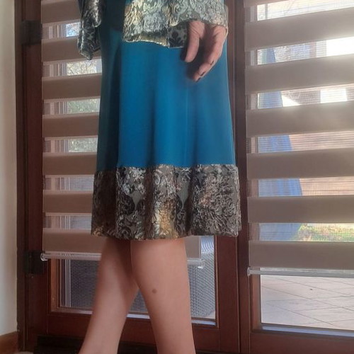 Vintage Petrol Dress Rita Pateroni No Medium used with velvet details